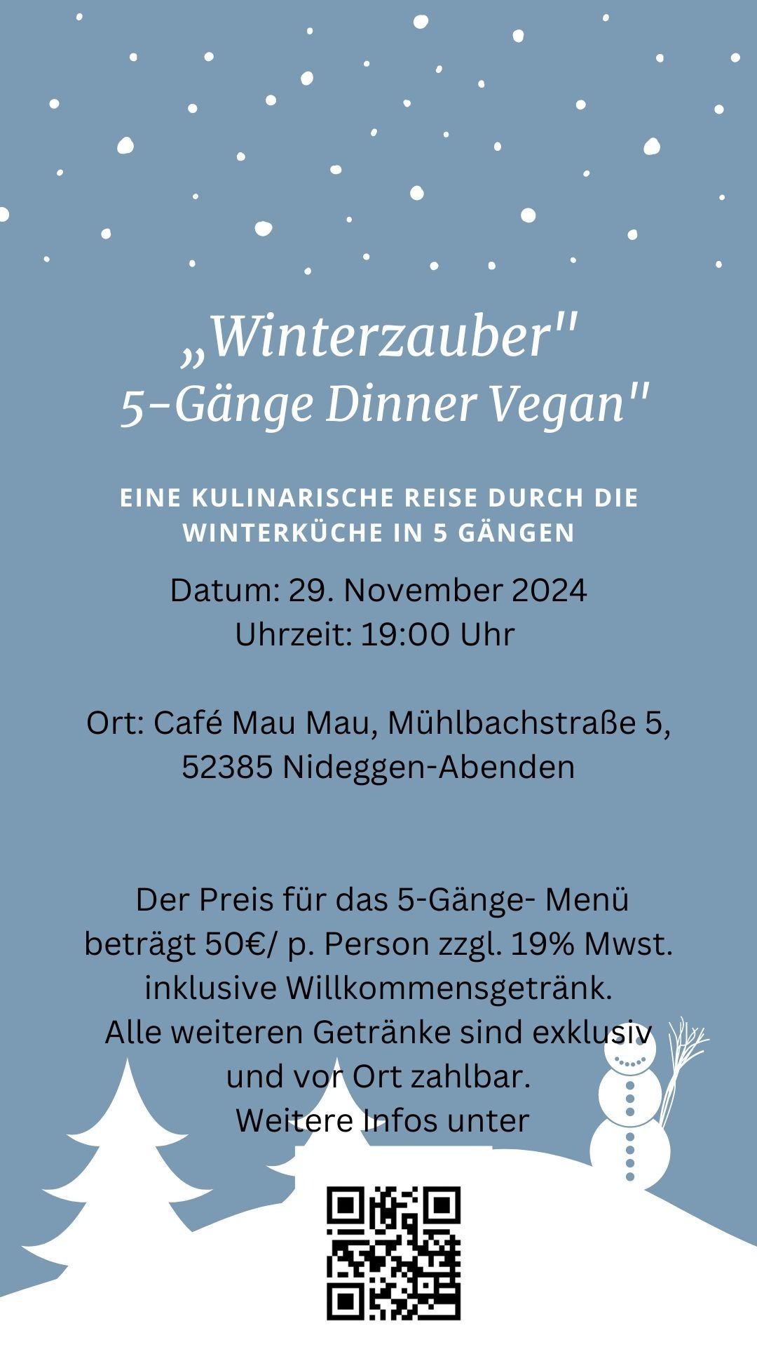 Winterzauber 5-Gänge Dinner Vegan 29.11.2024 19 Uhr