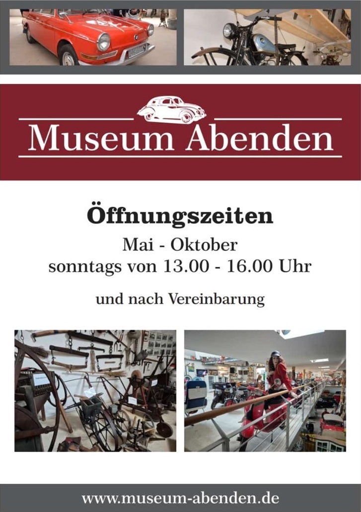 Museum Abenden Öffnungszeiten, Mai - Oktober, Sonntags von 13 bis 16 Uhr und nach Vereinbarung