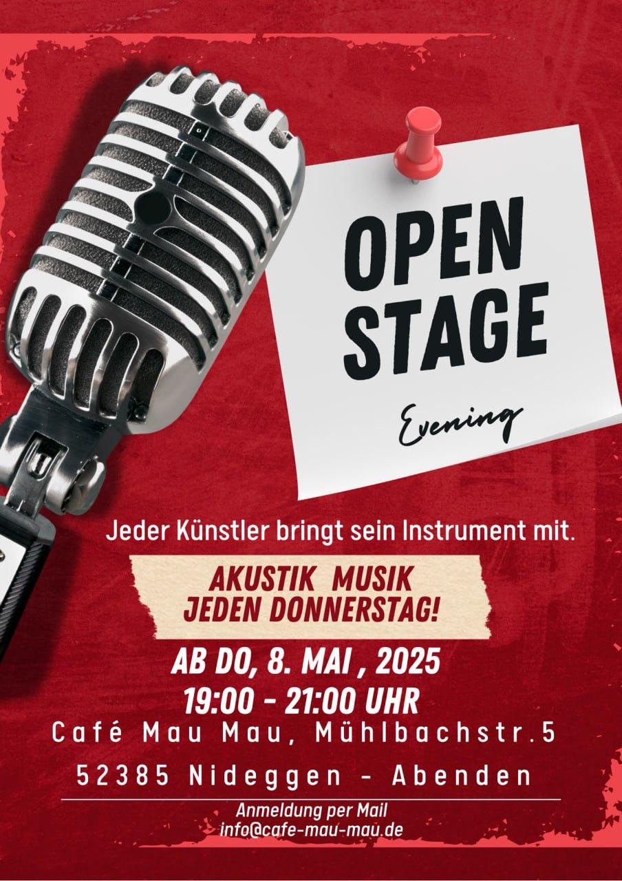 Open Stage Evening - Akkustik Musik jeden Donnerstag ab 8. Mai 2025 im Cafe Mau Mau